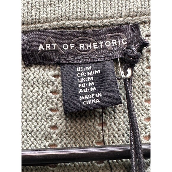 Art of Rhetoric Men’s Green Knit Polo Shirt M Cotton Blend Retro Striped Button - Picture 3 of 10